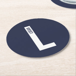 Modernes Personalisiertes Fettmonogramm und Name Runder Pappuntersetzer