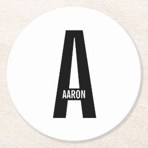 Modernes Personalisiertes Fettmonogramm und Name Runder Pappuntersetzer