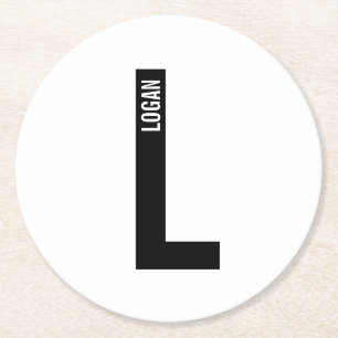 Modernes Personalisiertes Fettmonogramm und Name Runder Pappuntersetzer