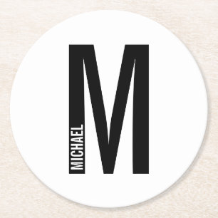 Modernes Personalisiertes Fettmonogramm und Name Runder Pappuntersetzer