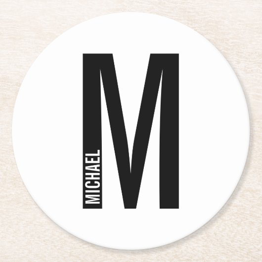 Modernes Personalisiertes Fettmonogramm und Name Runder Pappuntersetzer (Vorderseite)
