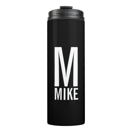 Modernes Personalisiertes Fettmonogramm und Name Thermosbecher (Vorderseite)