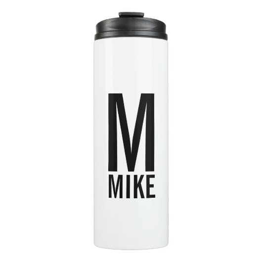 Modernes Personalisiertes Fettmonogramm und Name Thermosbecher (Vorderseite)