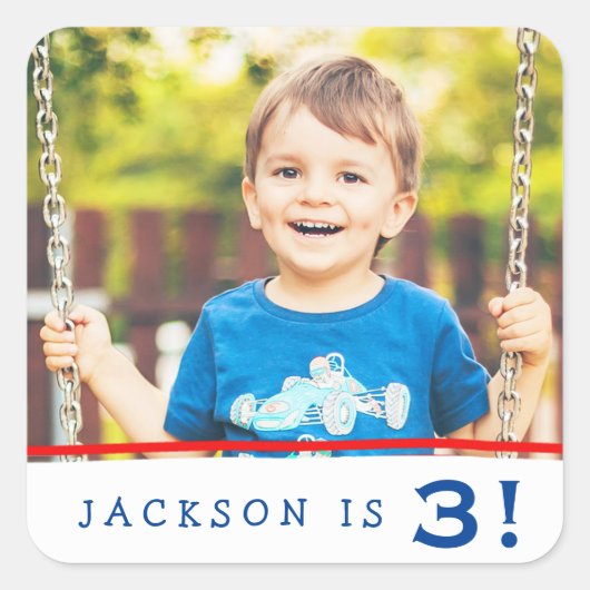 Modernes Personalisiertes Foto Geburtstagskleber Quadratischer Aufkleber (Vorderseite)