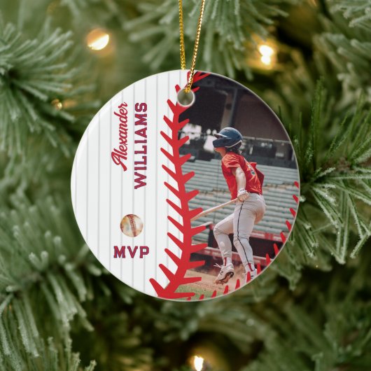 Modernes PERSONALISIERTES Foto - Softball-Baseball Keramik Ornament (Baum)