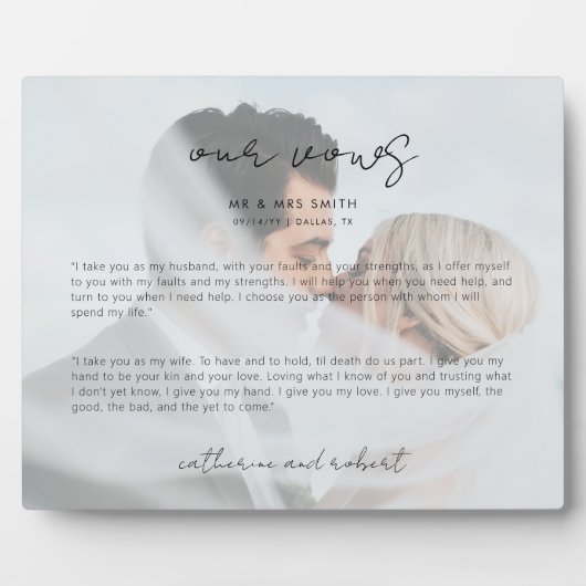 Modernes Personalisiertes Foto Wedding Vows Plaque Fotoplatte (Vorderseite)