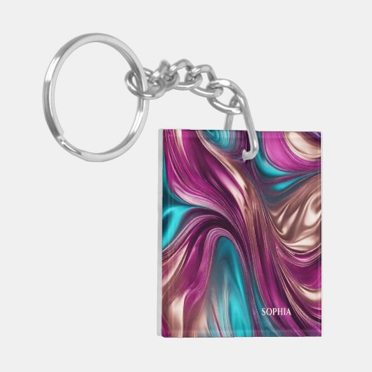 Modernes Personalisiertes Geschenk-Magenta, Türkis Schlüsselanhänger (Vorderseite links)