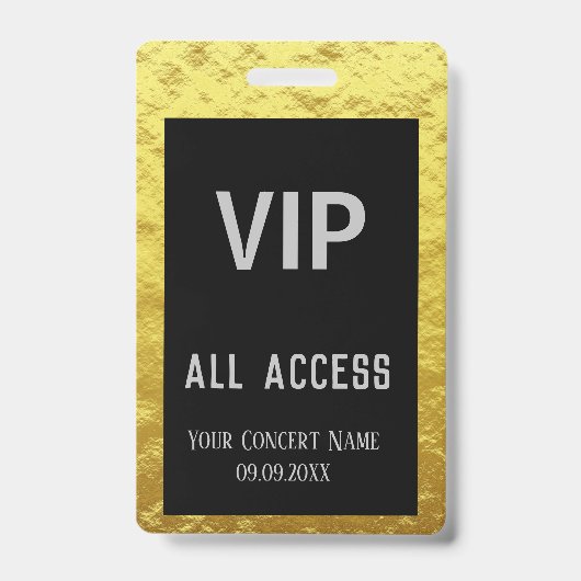 Modernes Personalisiertes Gold Black VIP Access Ab Ausweis (Vorderseite)