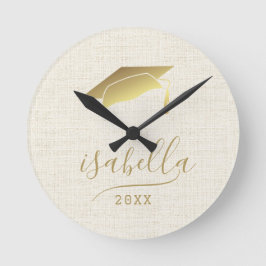 Modernes Personalisiertes Gold-Grad-Cap-Keepake 20 Runde Wanduhr