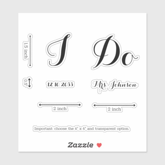 Modernes Personalisiertes Ich tue Braut Hochzeitss Aufkleber (Blatt)