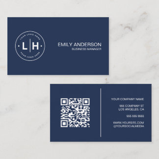 Modernes Personalisiertes Logo QR Navy Blue Visitenkarte