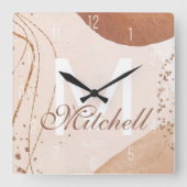 Modernes Personalisiertes Monogramm Abstrakt Quadratische Wanduhr (Vorderseite)
