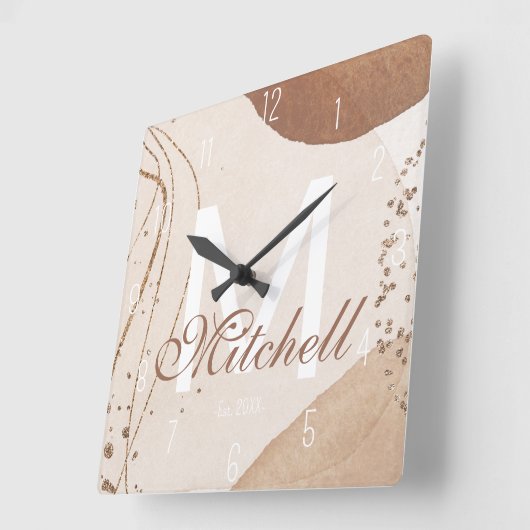 Modernes Personalisiertes Monogramm Abstrakt Quadratische Wanduhr (Winkel)