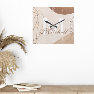 Modernes Personalisiertes Monogramm Abstrakt Quadratische Wanduhr