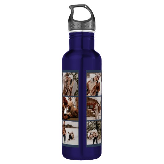 Modernes Personalisiertes Monogramm & Fotolack Bla Edelstahlflasche (Rückseite)