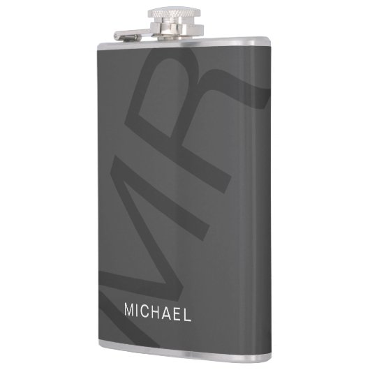 Modernes Personalisiertes Monogramm Grau Flachmann (Links)