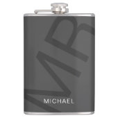 Modernes Personalisiertes Monogramm Grau Flachmann (Vorderseite)