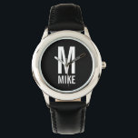Modernes Personalisiertes Monogramm und Name Armbanduhr<br><div class="desc">Modernes Monogram Design mit personalisiertem Monogramm und Namen im modernen fett formatierten Sans Serif Schriftart Stil. Perfektes Geschenk für Papa,  Ehemann,  Freund,  Jungen und mehr</div>