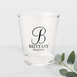 Modernes Personalisiertes Monogramm und Name Bride Schnapsglas