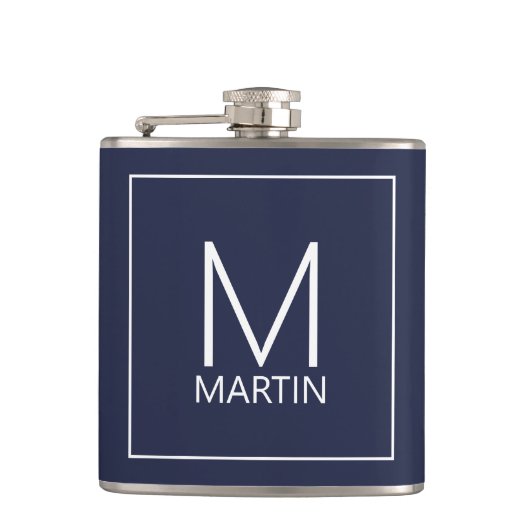 Modernes Personalisiertes Monogramm und Name Flask Flachmann (Vorderseite)