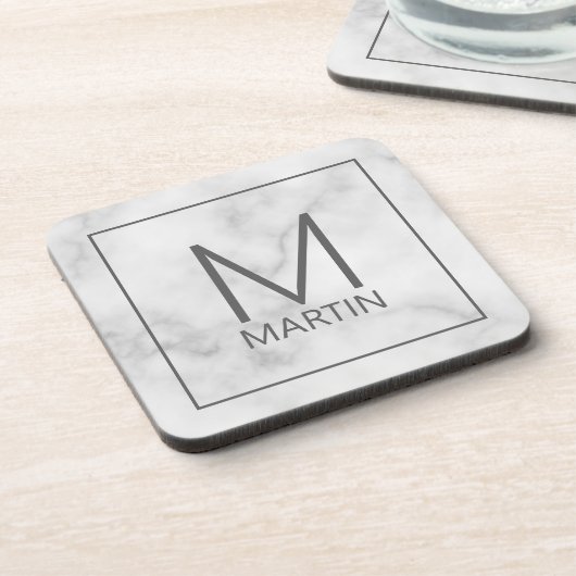 Modernes Personalisiertes Monogramm und Name Getränkeuntersetzer (Linke Seite)