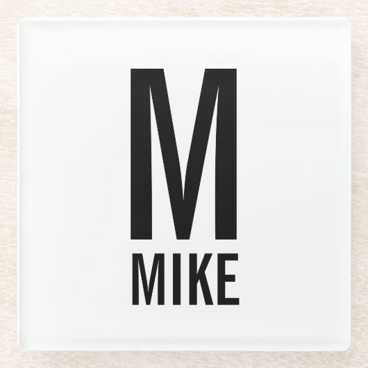 Modernes Personalisiertes Monogramm und Name Glasuntersetzer (Vorderseite)