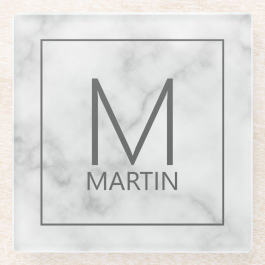 Modernes Personalisiertes Monogramm und Name Glasuntersetzer (Vorderseite)