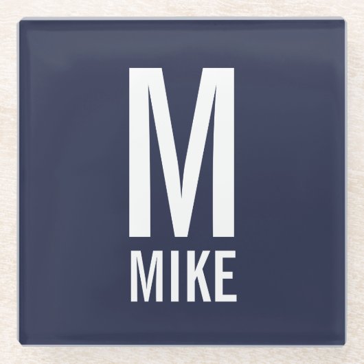 Modernes Personalisiertes Monogramm und Name Glasuntersetzer (Vorderseite)