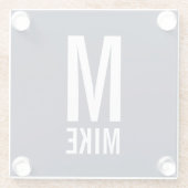 Modernes Personalisiertes Monogramm und Name Glasuntersetzer (Rückseite)