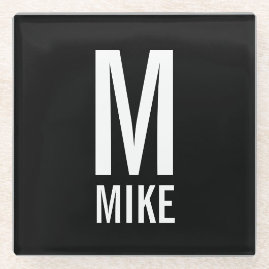 Modernes Personalisiertes Monogramm und Name Glasuntersetzer (Vorderseite)