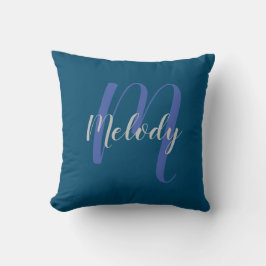 Modernes Personalisiertes Monogramm und Name Navy Kissen
