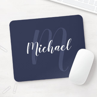 Modernes Personalisiertes Monogramm und Name Navy Mousepad