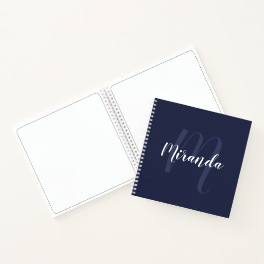 Modernes Personalisiertes Monogramm und Name Navy Notizblock (Innenseite)