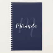 Modernes Personalisiertes Monogramm und Name Navy  Planer (Vorderseite)