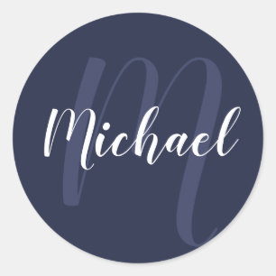Modernes Personalisiertes Monogramm und Name Navy  Runder Aufkleber