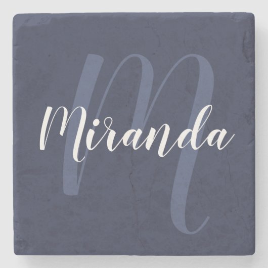 Modernes Personalisiertes Monogramm und Name Navy Steinuntersetzer (Vorderseite)