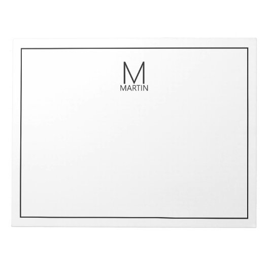 Modernes Personalisiertes Monogramm und Name Notizblock (Vorderseite)