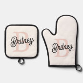 Modernes Personalisiertes Monogramm und Name Paste Ofenhandschuh & Topflappen-Set (Vorderseite)