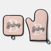 Modernes Personalisiertes Monogramm und Name Paste Ofenhandschuh & Topflappen-Set (Vorderseite)