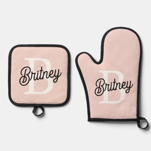 Modernes Personalisiertes Monogramm und Name Paste Ofenhandschuh & Topflappen-Set (Vorderseite)