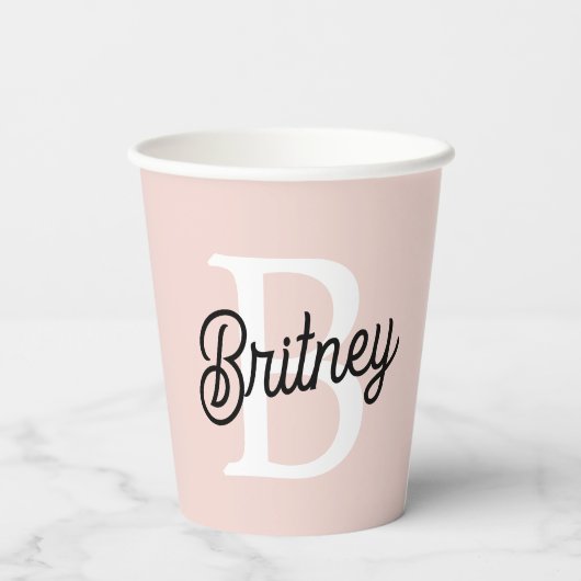 Modernes Personalisiertes Monogramm und Name Paste Pappbecher (Rückseite)
