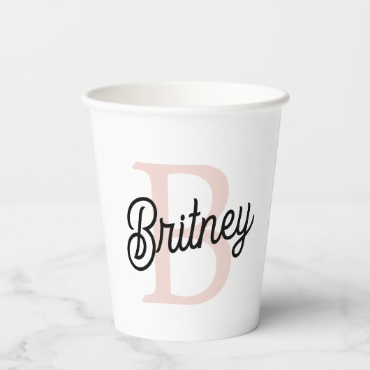 Modernes Personalisiertes Monogramm und Name Paste Pappbecher (Rückseite)