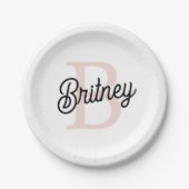 Modernes Personalisiertes Monogramm und Name Paste Pappteller (Vorderseite)