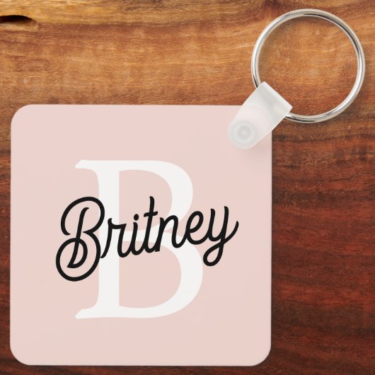 Modernes Personalisiertes Monogramm und Name Paste Schlüsselanhänger (Rückseite)