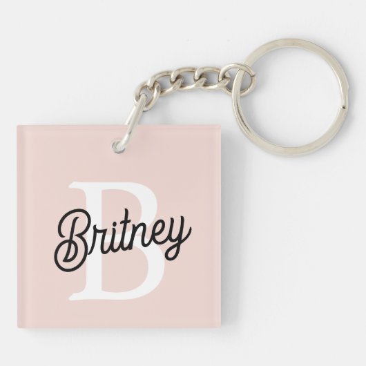 Modernes Personalisiertes Monogramm und Name Paste Schlüsselanhänger (Rückseite)