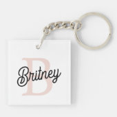 Modernes Personalisiertes Monogramm und Name Paste Schlüsselanhänger (Rückseite)
