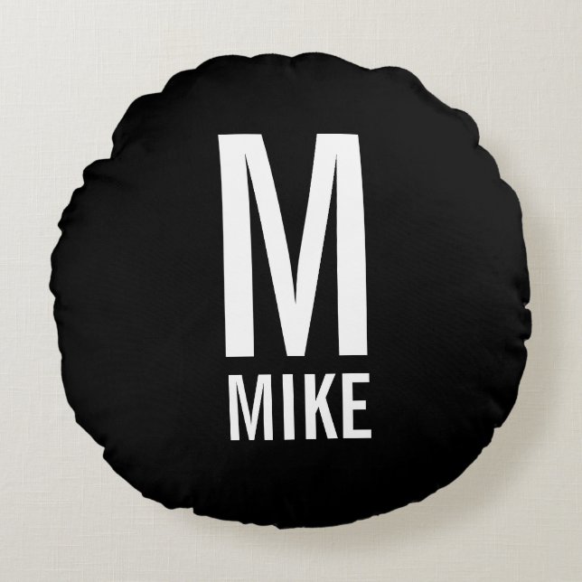 Modernes Personalisiertes Monogramm und Name Rundes Kissen (Vorderseite)