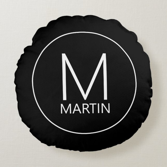 Modernes Personalisiertes Monogramm und Name Rundk Rundes Kissen (Vorderseite)