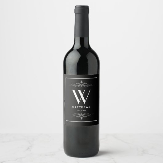 Modernes Personalisiertes Monogramm und Name Wein  Weinetikett (Vorderseite)