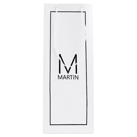 Modernes Personalisiertes Monogramm und Name Weing Geschenktüte Für Weinflaschen (Vorderseite)